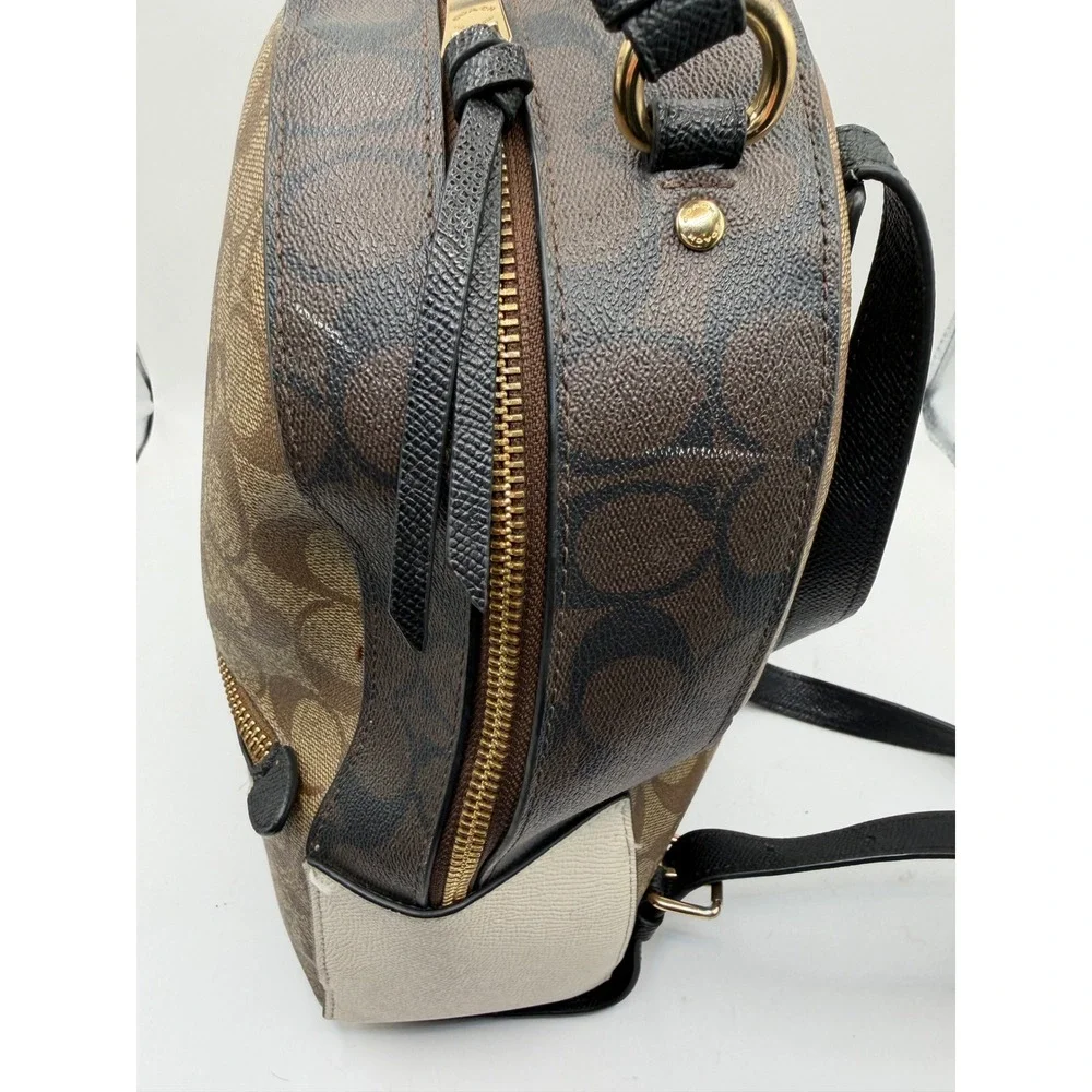 Coach Jordyn Backpack Women Medium Brown Beige Signature Coated Canvas Logo
